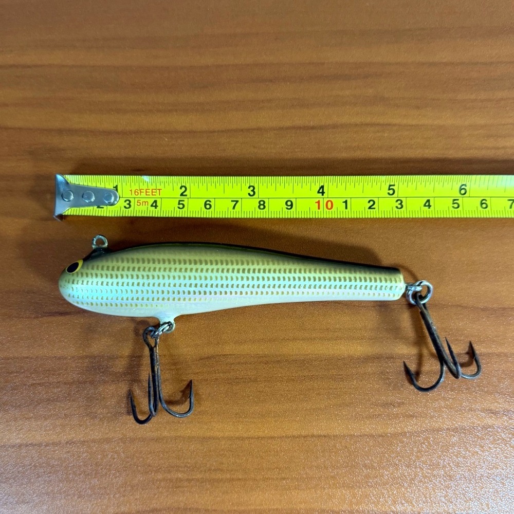 Vintage Bagley Balsa Wood Topwater Spook Fishing Lure Olive Shad 5" Silver Gold